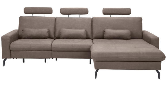 ECKSOFA Taupe Mikrofaser Rückenkissen, Nierenkissen, Rücken echt, Relaxfunktion, Kopfstütze  - Taupe/Schwarz, KONVENTIONELL, Textil/Metall (302/180cm) - Carryhome