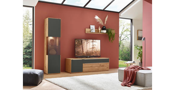 LOWBOARD Grau, Eichefarben  182/54/50 cm  - Eichefarben/Silberfarben, Design, Glas/Holz (182/54/50cm) - Waldwelt