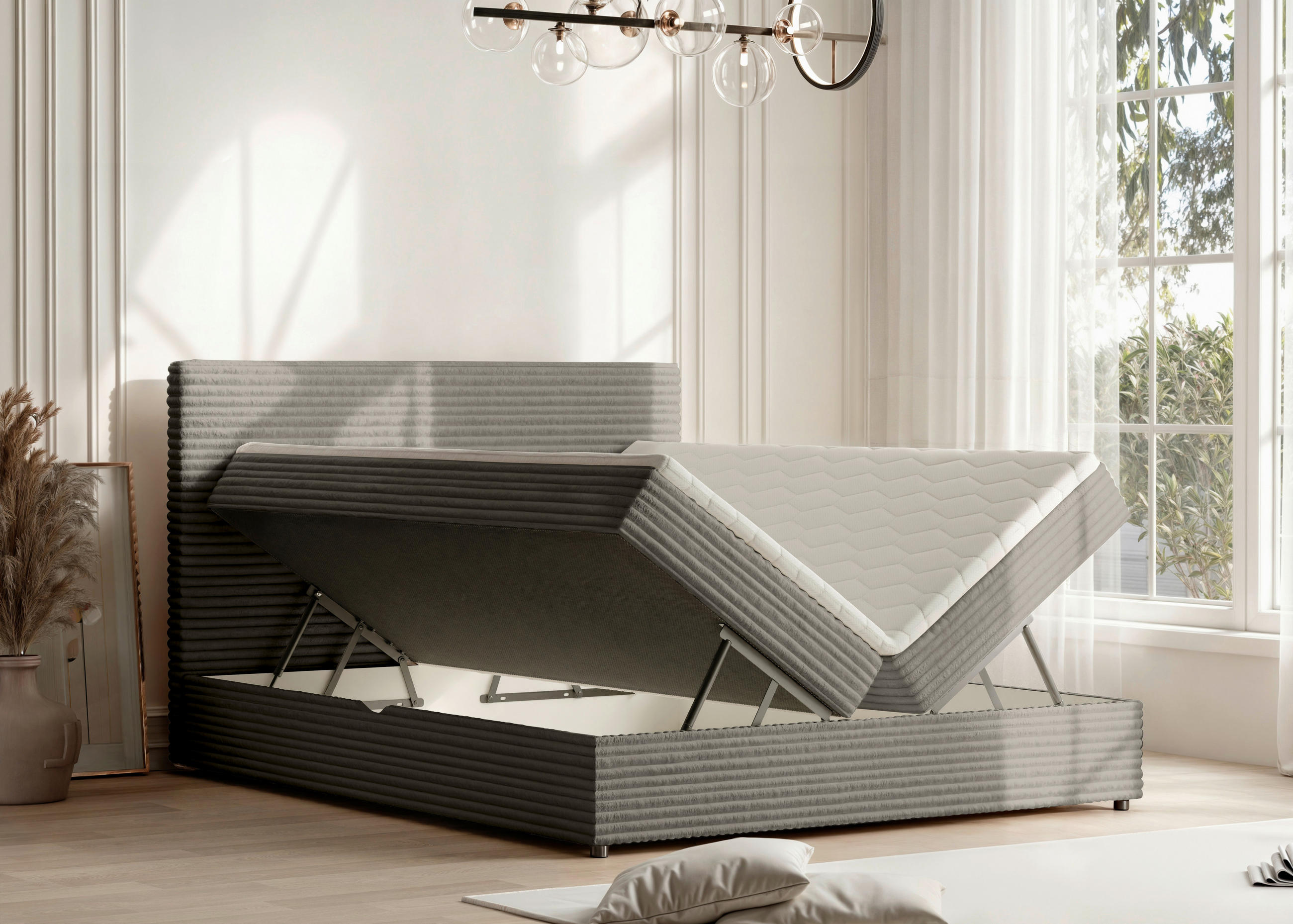 BOXBETT 180/200 cm  in Hellgrau  - Hellgrau/Schwarz, Trend, Kunststoff/Textil (180/200cm) - Boxxx