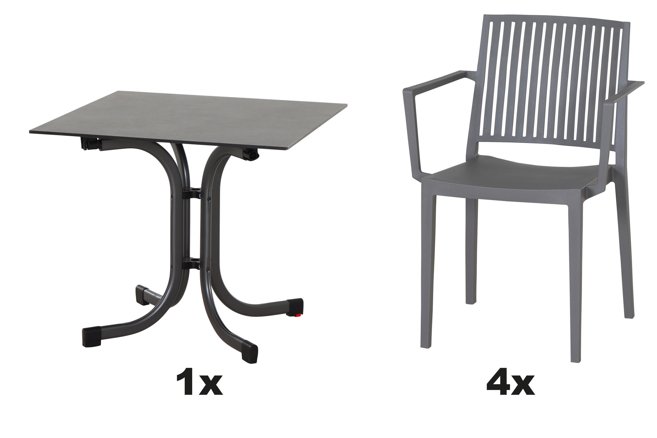 GARTENGARNITUR 5-teilig Stahl  - Anthrazit/Grau, Basics, Kunststoff/Metall (80/80/80cm) - Siena Garden