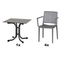 GARTENGARNITUR 5-teilig  - Anthrazit/Grau, Basics, Holzwerkstoff/Kunststoff (80/80/80cm) - Siena Garden