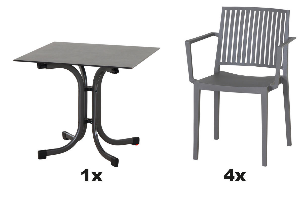 GARTENGARNITUR 5-teilig  - Anthrazit/Grau, Basics, Holzwerkstoff/Kunststoff (80/80/80cm) - Siena Garden