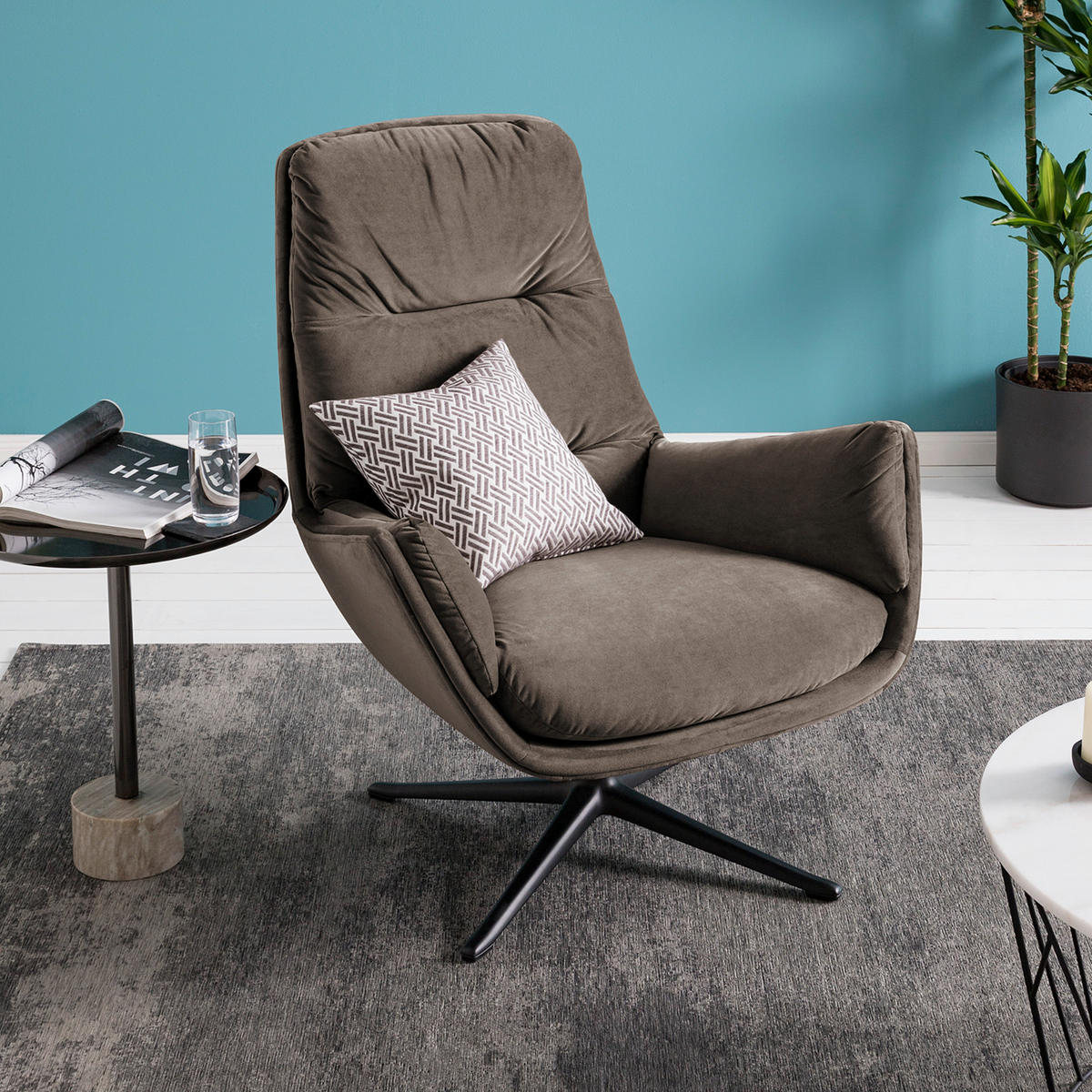 SESSEL in Samt Taupe  - Taupe/Schwarz, Design, Textil/Metall (83/94/97cm) - home24