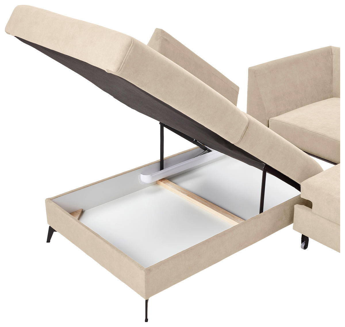 ECKSOFA in Chenille Beige  - Beige/Schwarz, Konventionell, Textil/Metall (257/275cm) - MID.YOU