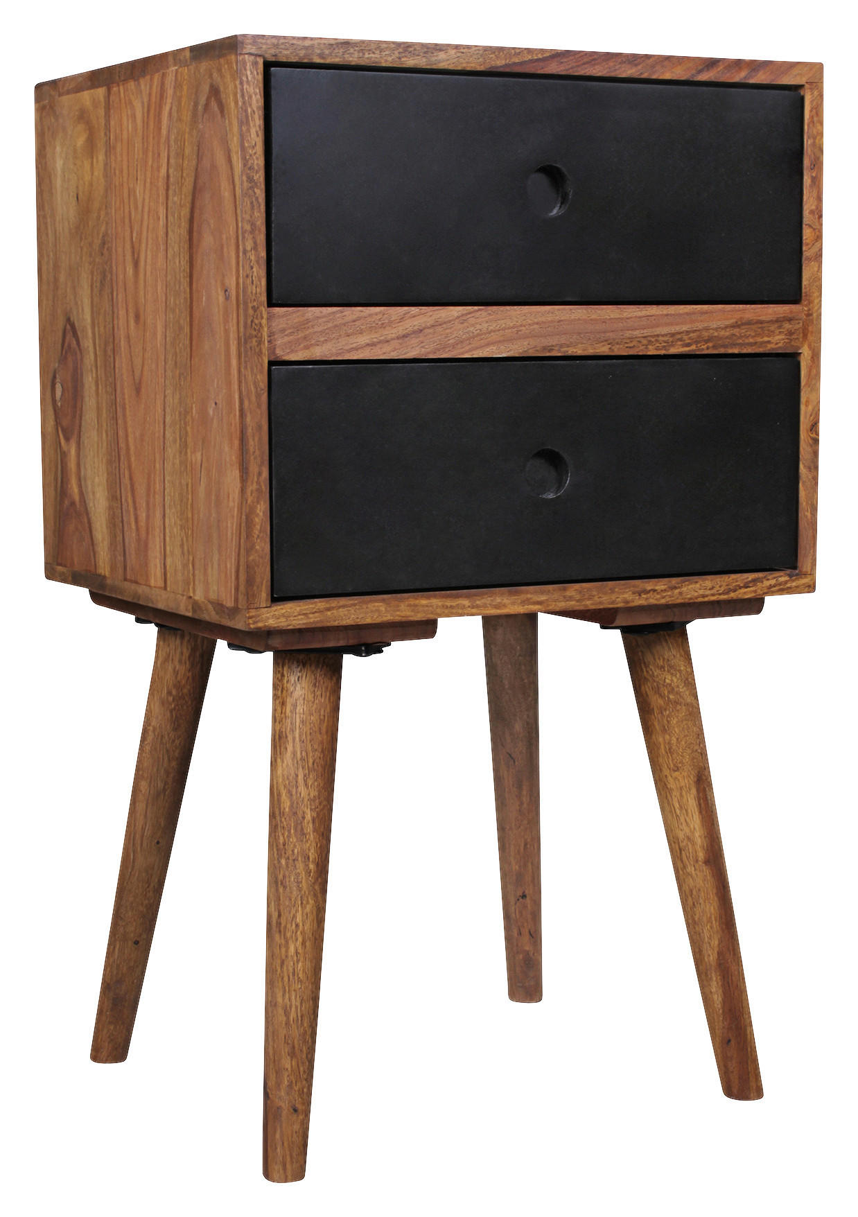 Nachtkästchen "WL1.968" , Sheesham massiv Sheeshamfarben  - Sheeshamfarben/Schwarz, Design, Holz (40/67/35cm) - MID.YOU
