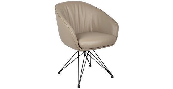 ARMLEHNSTUHL  in Eisen Echtleder pigmentiert  - Taupe/Schwarz, Design, Leder/Metall (59,5/83,5/63,5cm) - Belluti