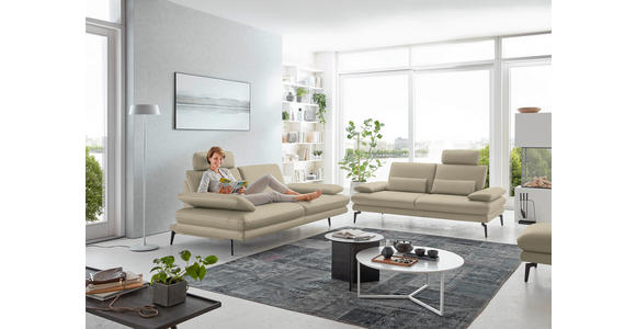3-SITZER-SOFA in Leder Creme, Naturfarben - Creme/Schwarz, Design, Leder/Metall (222/86/104cm) - Dieter Knoll