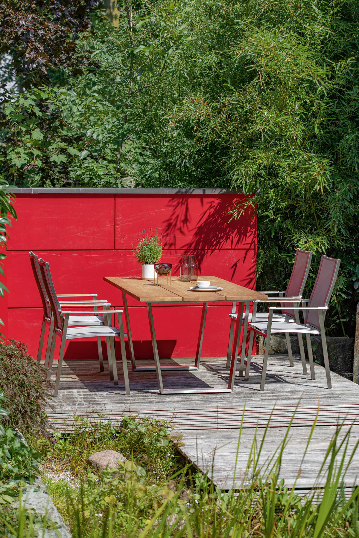 GARTENTISCH 200/95/76 cm Holz, Metall rechteckig  - Silberfarben/Teakfarben, Design, Holz/Metall (200/95/76cm)