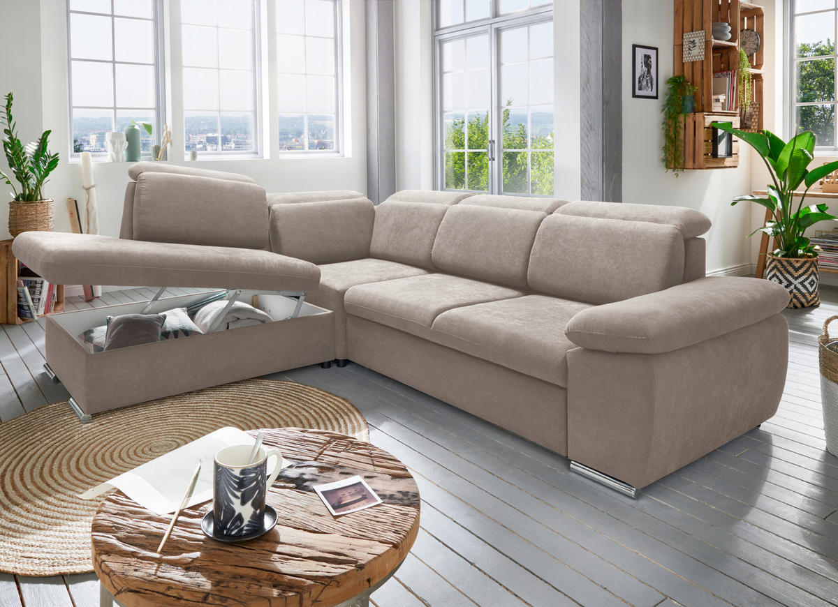 ECKSOFA in Mikrofaser Taupe  - Taupe/Chromfarben, Design, Textil/Metall (228/283cm) - Livetastic
