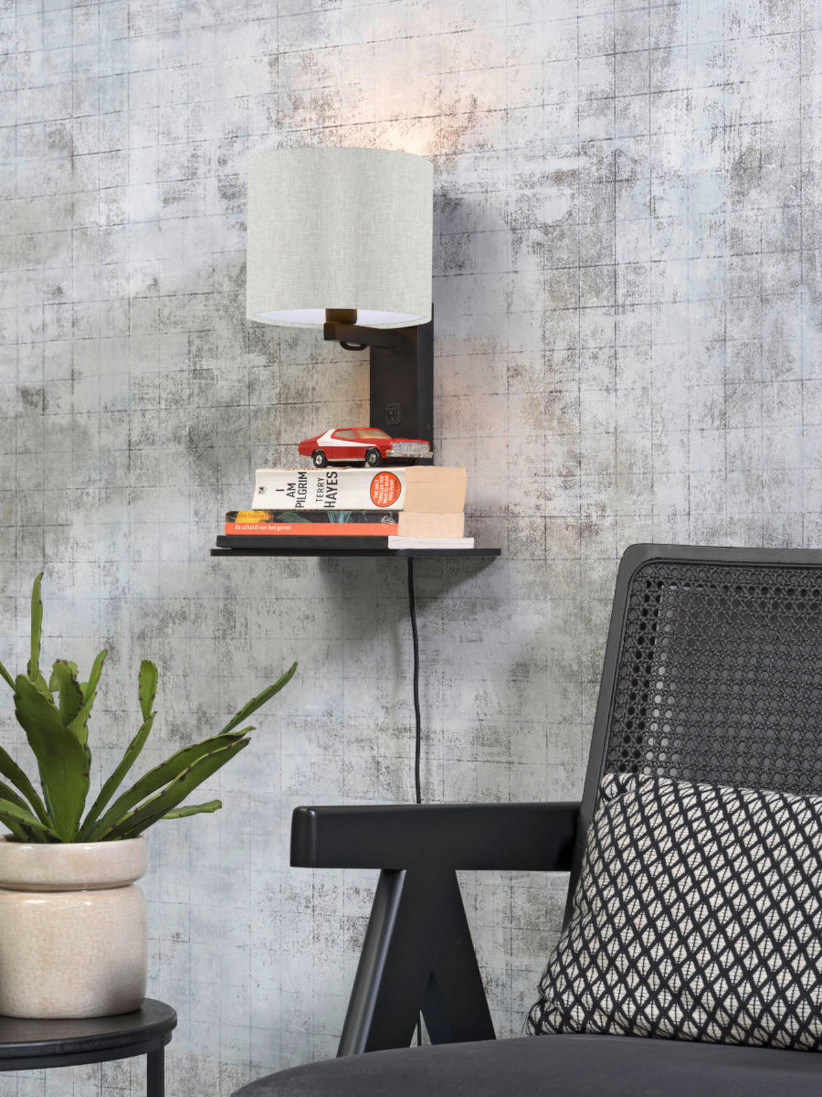 WANDLEUCHTE 19/24/36 cm  - Schwarz, Trend, Holz/Textil (19/24/36cm) - Good & Mojo