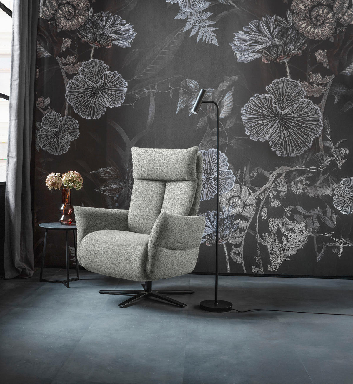 FERNSEHSESSEL  mit Relaxfunktion Chenille Hellgrau  - Hellgrau/Schwarz, Design, Textil/Metall (74/115/85cm) - Schöner Wohnen