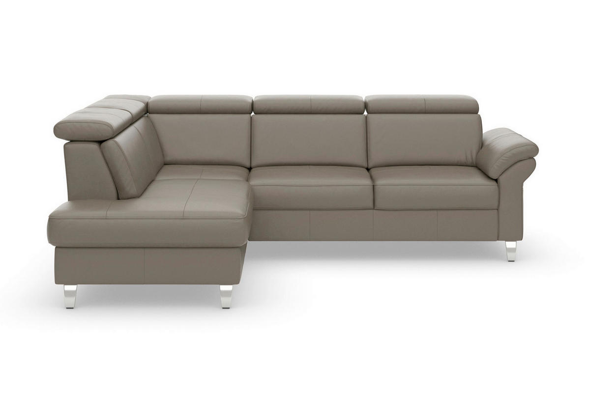 ECKSOFA 194/245 cm ARNGAST E in Echtleder Grau Kopfteilverstellung  194/245 cm  - Chromfarben/Grau, Basics, Leder/Textil (194/245cm) - Sit & More