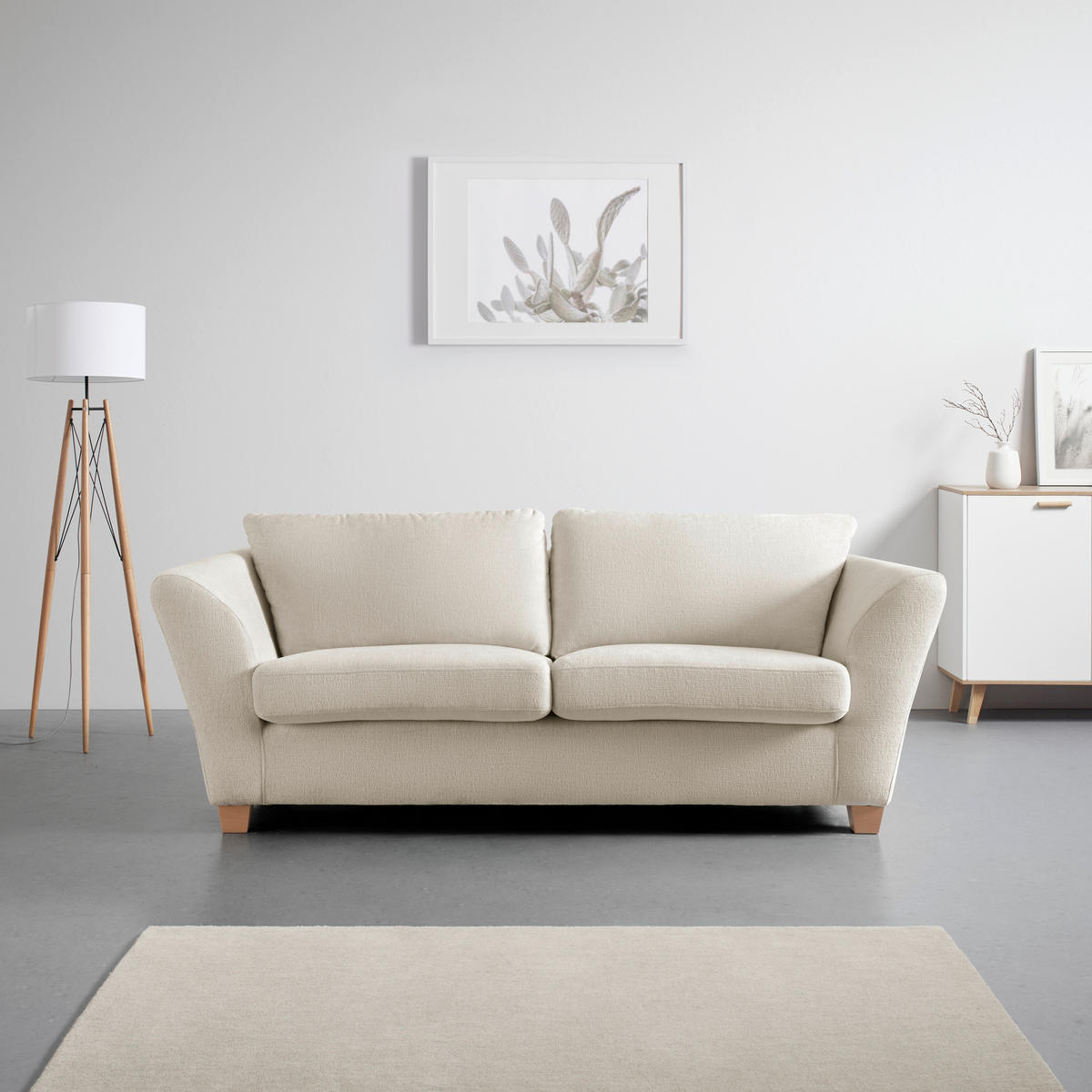 3-SITZER-SOFA in Chenille Beige  - Beige/Naturfarben, Holz/Textil (216/70-85/95cm) - MID.YOU