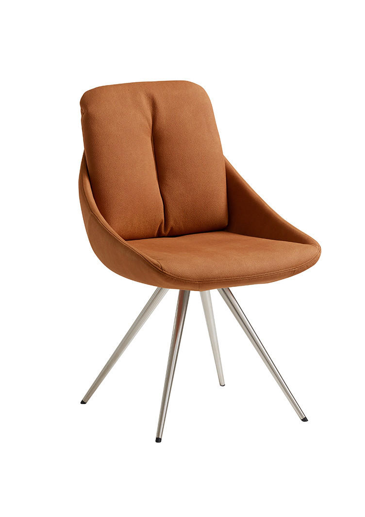 STUHL  Lederauswahl, Stoffauswahl, Typenauswahl, Sitzfläche 360° drehbar   Orange, Edelstahlfarben, Cognac  - Edelstahlfarben/Cognac, Design, Textil/Metall (55/91/64cm) - Venjakob