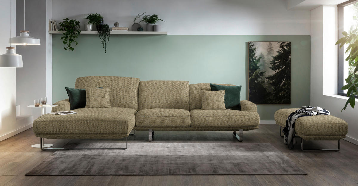 ECKSOFA in Webstoff Braun  - Braun, Design, Textil/Metall (184/304cm) - Dieter Knoll
