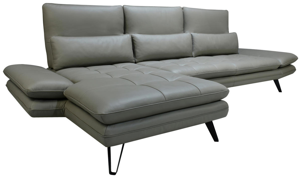 ECKSOFA inkl. Funktionen Taupe Echtleder  - Taupe/Schwarz, Design, Leder/Metall (104-128/312cm) - Celina Home
