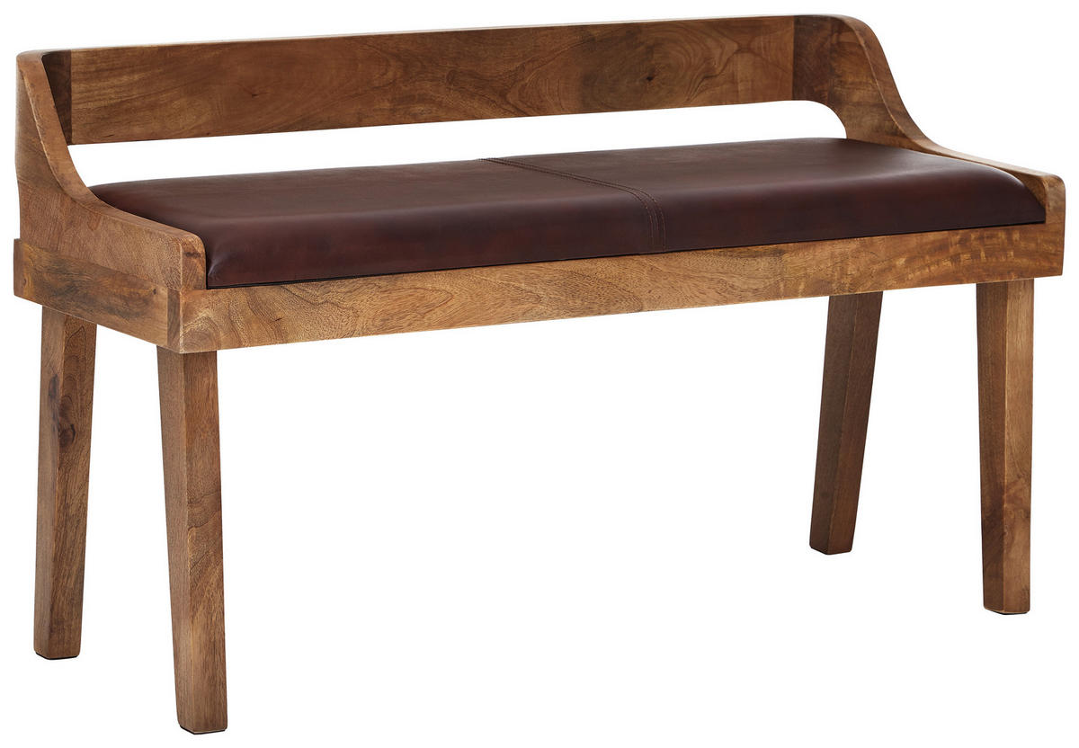 SITZBANK 108/63/43 cm Braun Mangoholz massiv  - Braun/Naturfarben, MODERN, Leder/Holz (108/63/43cm) - MID.YOU