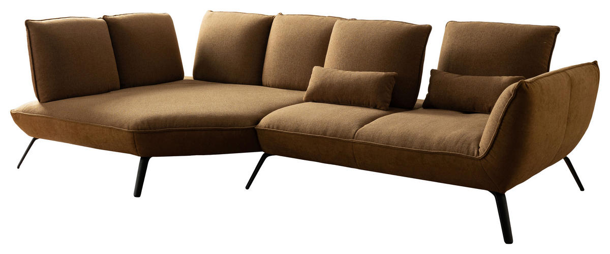 ECKSOFA Braun Flachgewebe Nierenkissen, Rücken echt  - Schwarz/Braun, Design, Textil/Metall (169/320cm) - Moderano