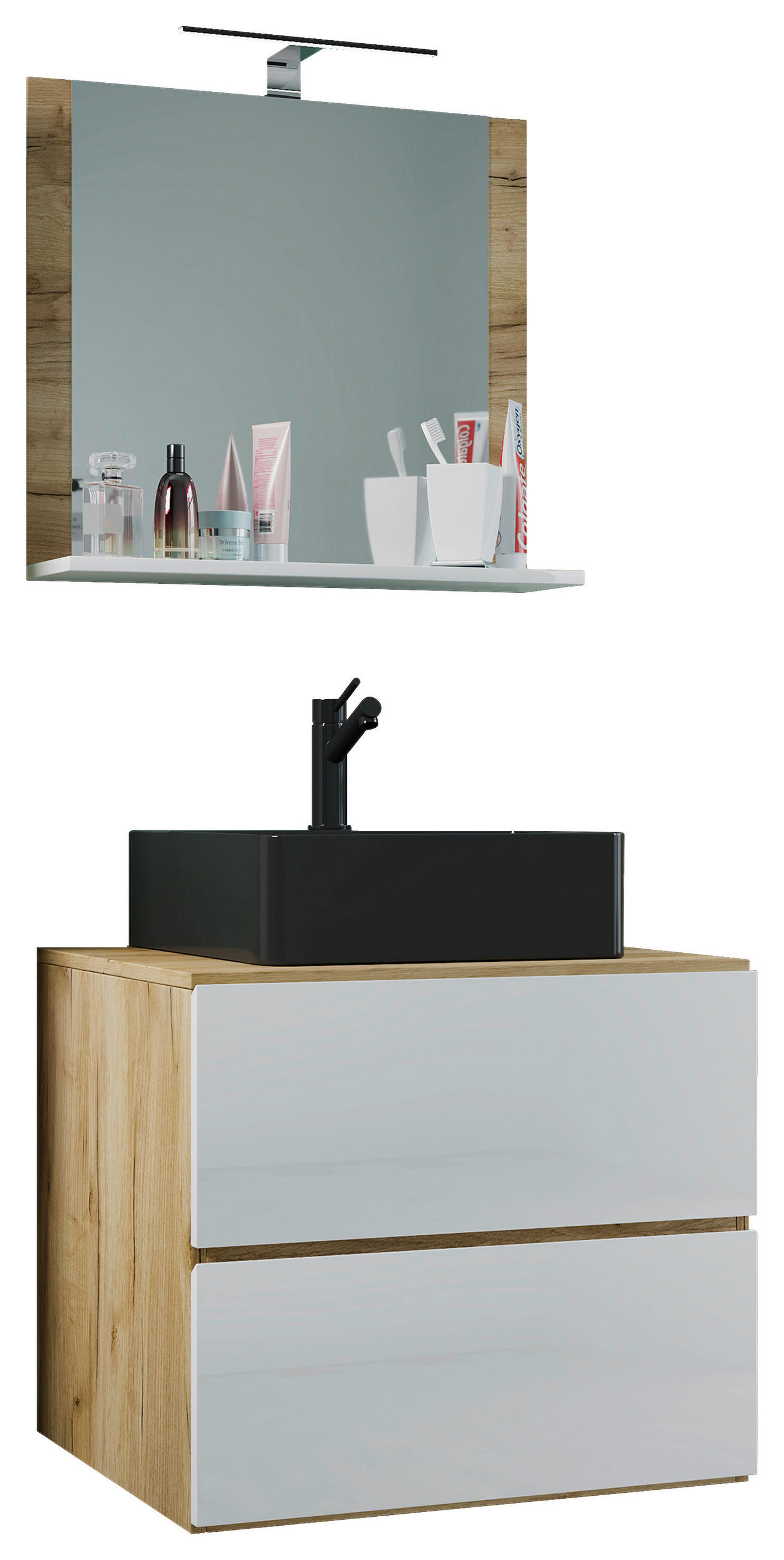 BADEZIMMER 3-teilig  in 61 cm  - Honigeiche/Schwarz, MODERN, Glas/Keramik (61cm) - MID.YOU