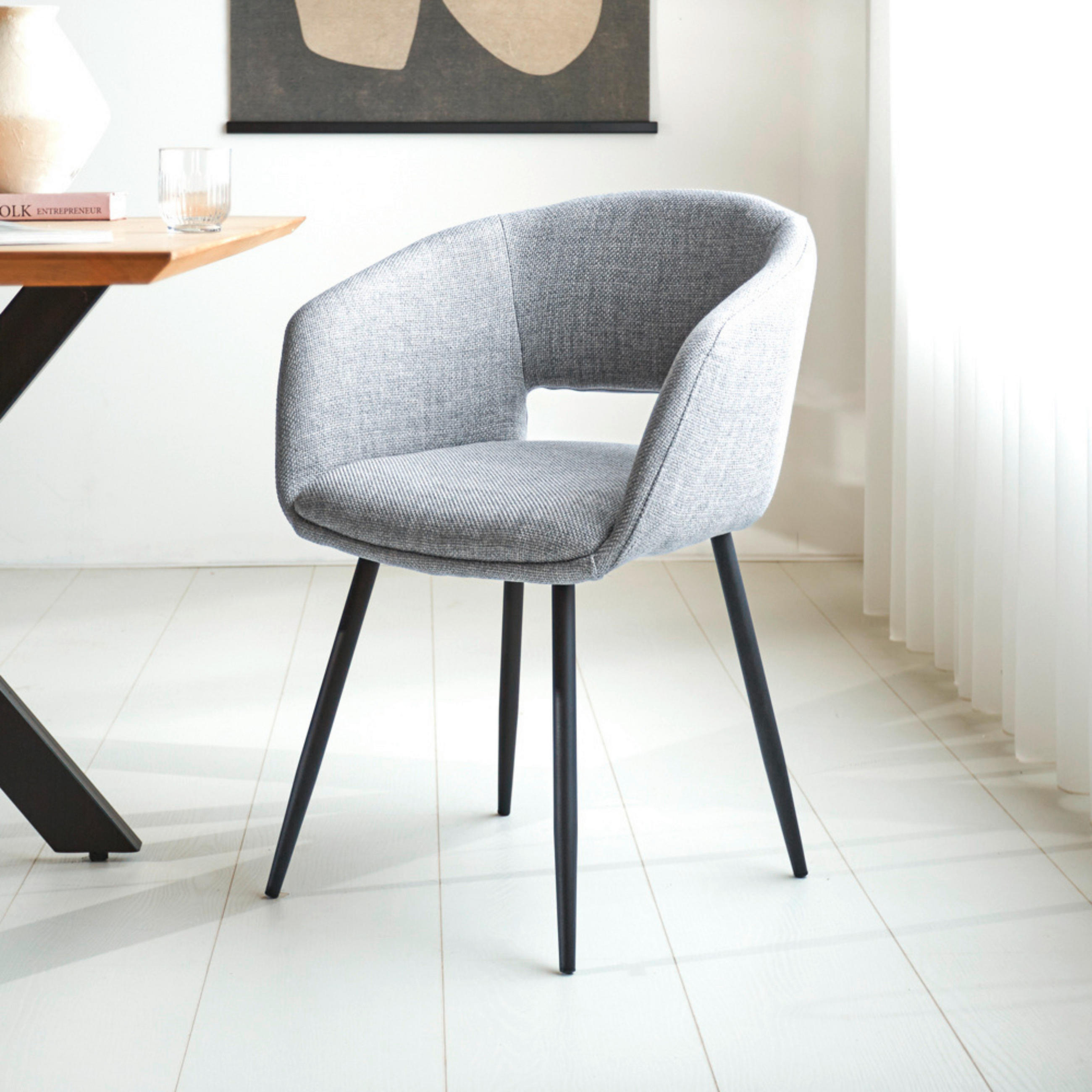 STOLIČKA S PODRÚČKAMI, tkaná textília, svetlosivá - čierna/svetlosivá, Modern, kov/textil (59/78/55cm) - MID.YOU