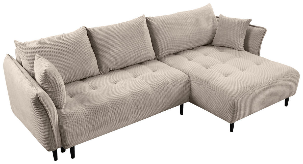 ECKSOFA in Chenille Creme  - Creme/Schwarz, Konventionell, Holz/Textil (290/160cm) - MID.YOU