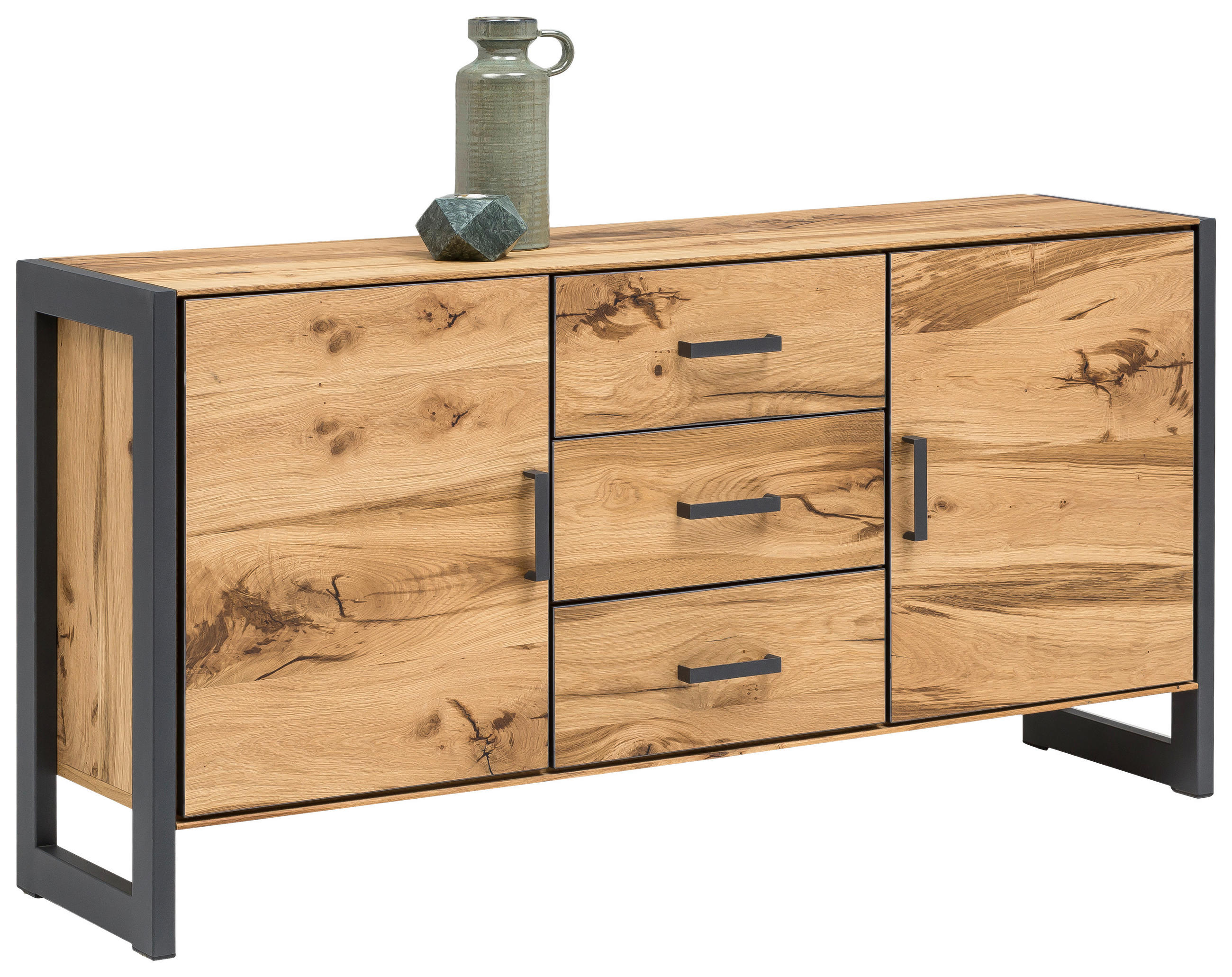 SIDEBOARD Eiche furniert Graphitfarben, Alteiche - Alteiche/Graphitfarben, Trend, Holz/Metall (168/81/40cm) - Carryhome