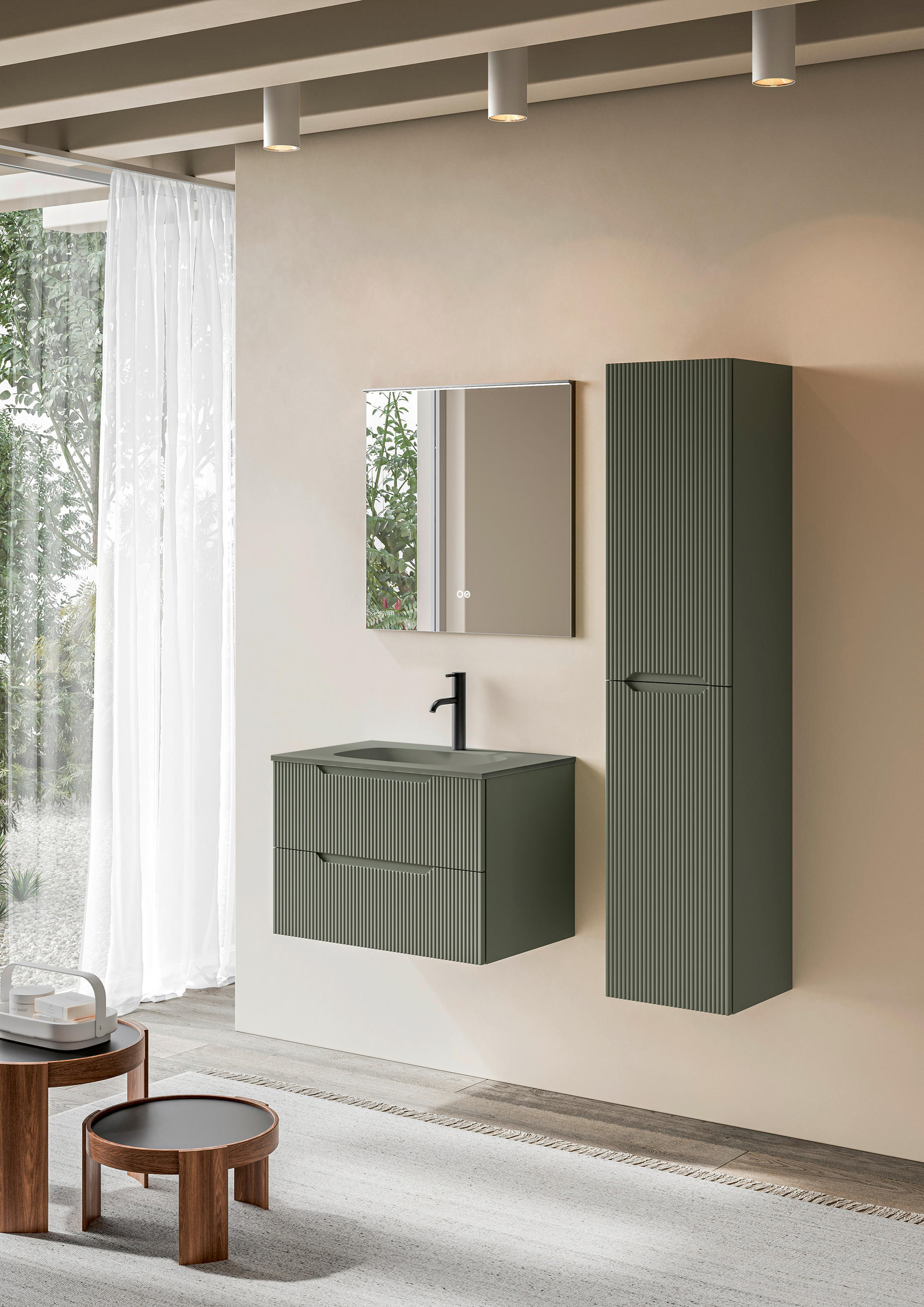 BADEZIMMER 3-teilig  in 70 cm  - Schilfgrün/Weiß, KONVENTIONELL, Holzwerkstoff/Stein (70cm) - Belluti