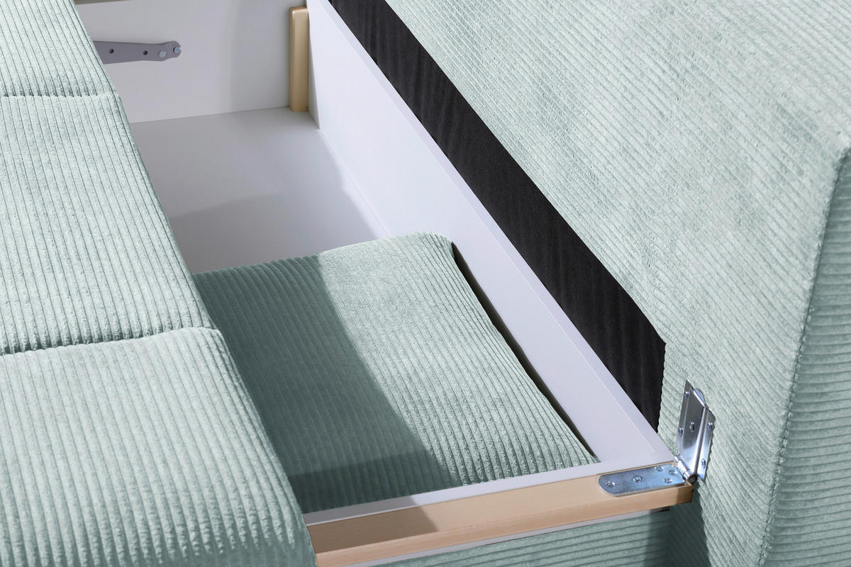 SCHLAFSOFA Cord Hellblau  inkl. Bettkasten, Schlaffunktion, Armteilverstellung  - Schwarz/Hellblau, Design, Textil/Metall (200/85/90cm) - Novel