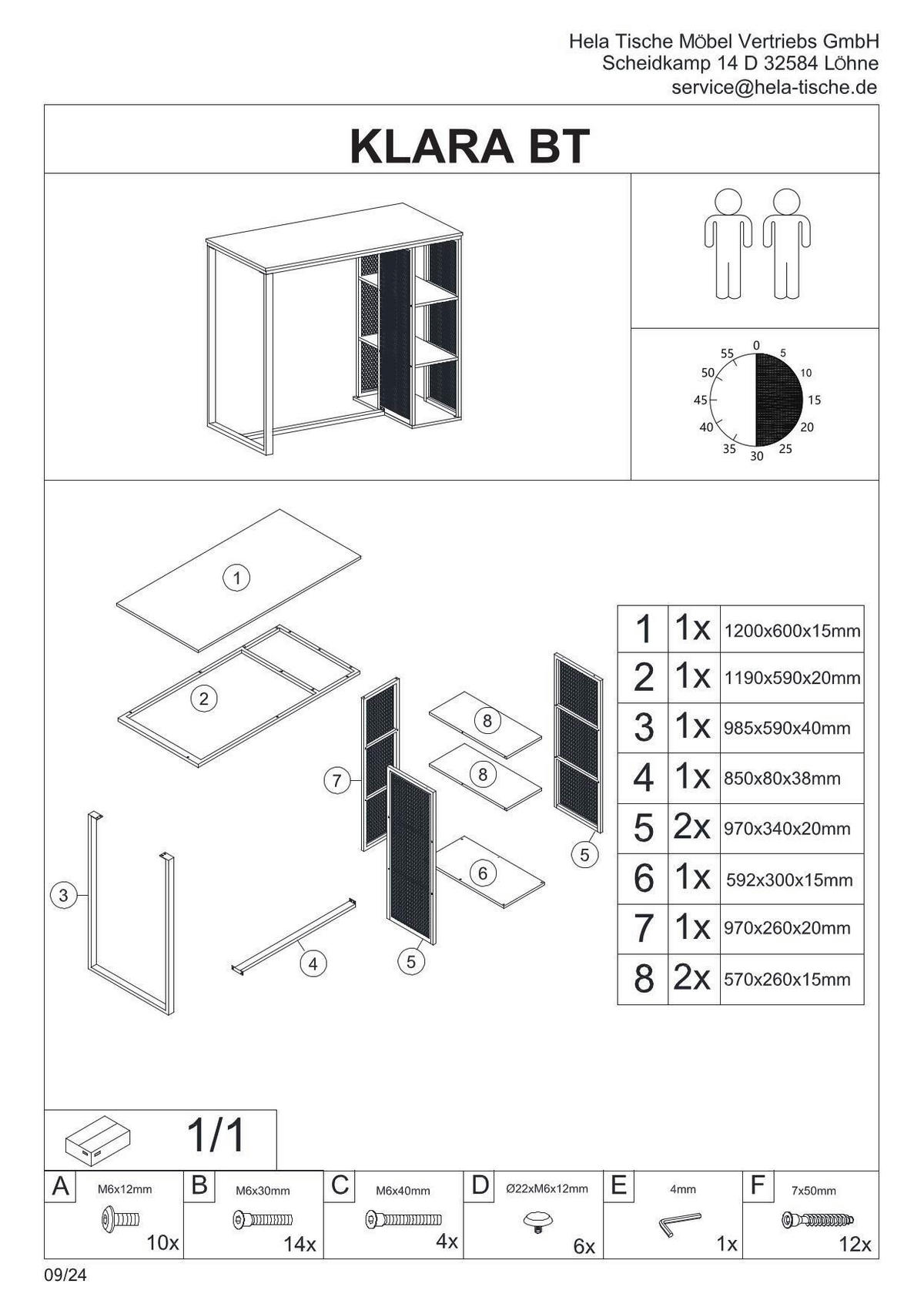 BARTISCH in Metall, Holzwerkstoff 120/102,5/60 cm   - Schwarz/Grau, MODERN, Holzwerkstoff/Metall (120/102,5/60cm) - P & B