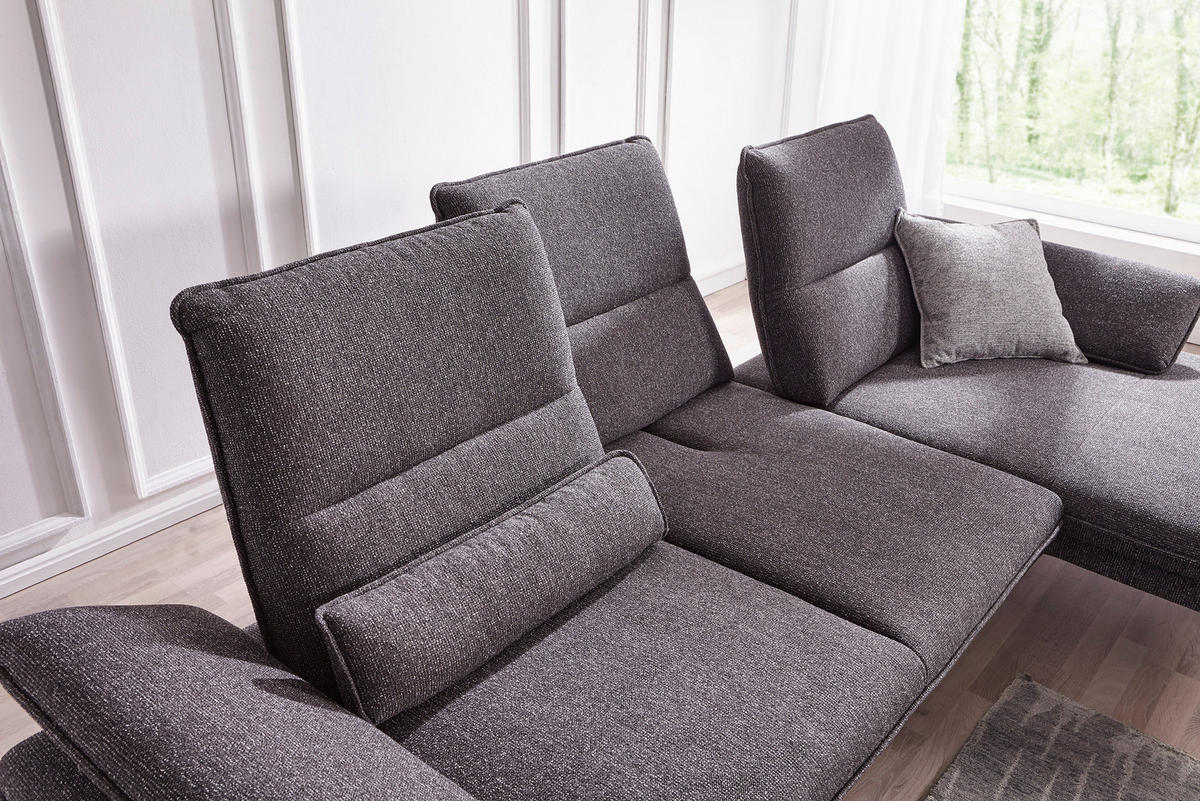 ECKSOFA in Webstoff Anthrazit  - Chromfarben/Anthrazit, Design, Textil/Metall (291/164cm) - Chilliano