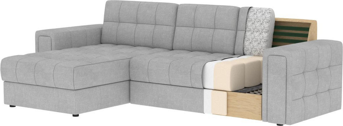 ECKSOFA Samt Grau  - Schwarz/Grau, Design, Kunststoff/Textil (260/150cm) - MID.YOU