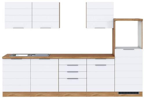 KÜCHENLEERBLOCK 300 cm in Weiß, Eiche Wotan - Eiche Wotan/Weiß, Design, Holzwerkstoff/Metall (300cm) - Held