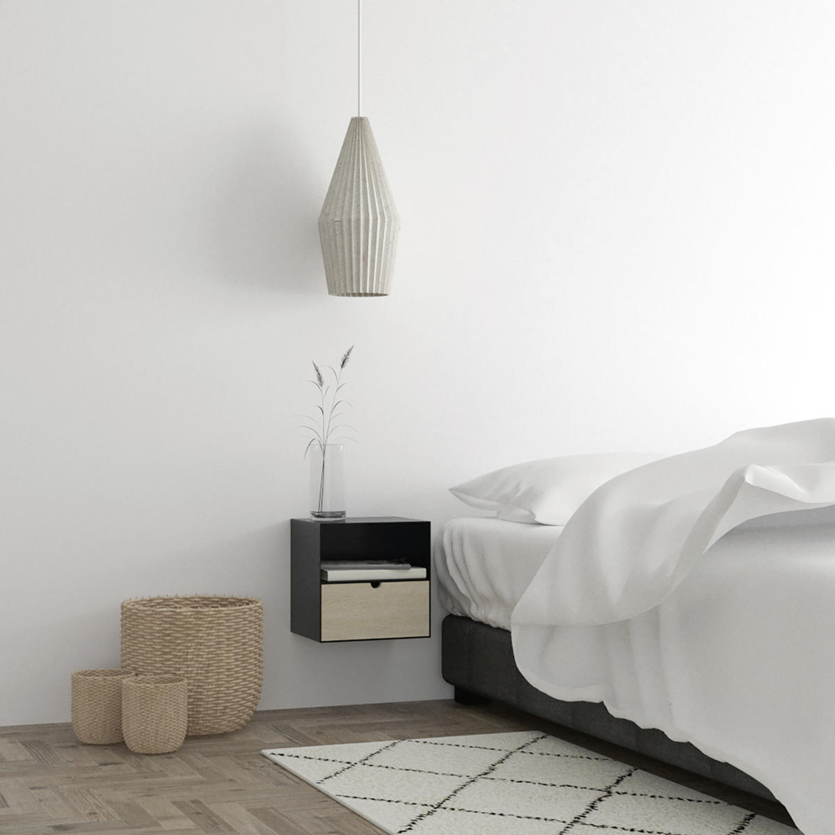 SÄNGBORD i bambu naturfärgad, svart  - svart/naturfärgad, Modern, metall/trä (30/30/25cm) - Best Price