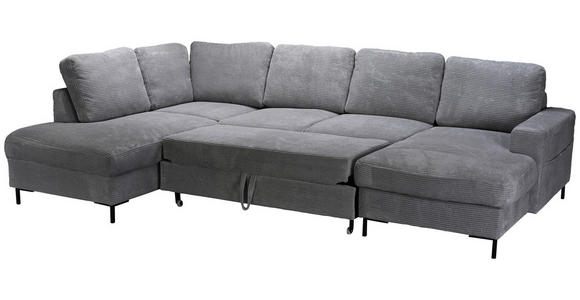 WOHNLANDSCHAFT Dunkelgrau Cord - Dunkelgrau/Schwarz, KONVENTIONELL, Textil/Metall (197/303/148cm) - Carryhome
