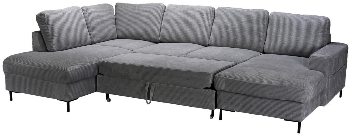 WOHNLANDSCHAFT Dunkelgrau Cord  - Dunkelgrau/Schwarz, KONVENTIONELL, Textil/Metall (197/303/148cm) - Carryhome