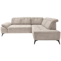 ECKSOFA Beige Cord Kopfteilverstellung, Sitzvorzug  - Beige/Schwarz, MODERN, Textil/Metall (272/200cm) - Livetastic