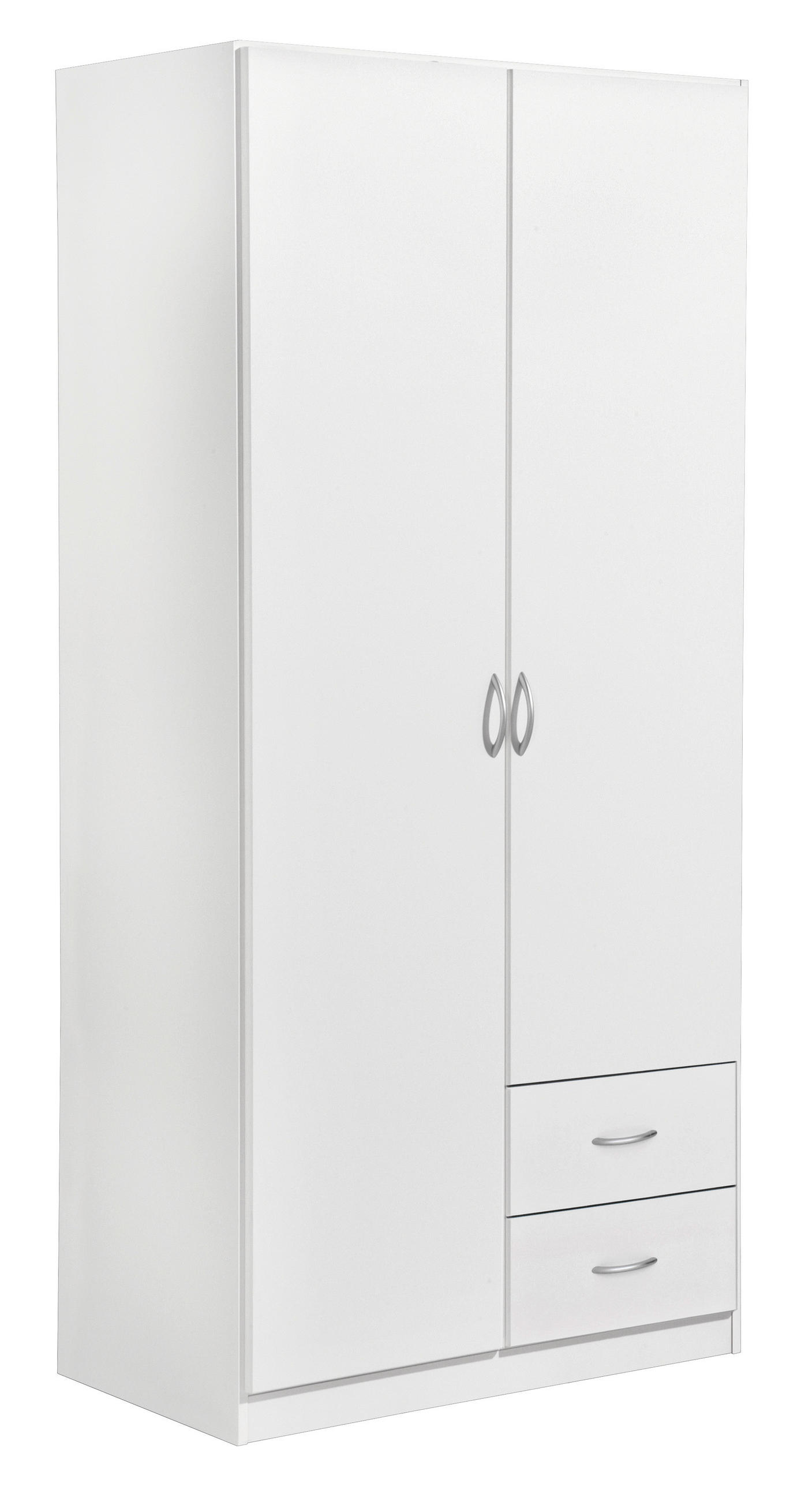 KLEIDERSCHRANK 91/197/54 cm,  in Weiß, 2 Tür(en)  - Silberfarben/Weiß, Design, Holzwerkstoff/Kunststoff (91/197/54cm) - Boxxx