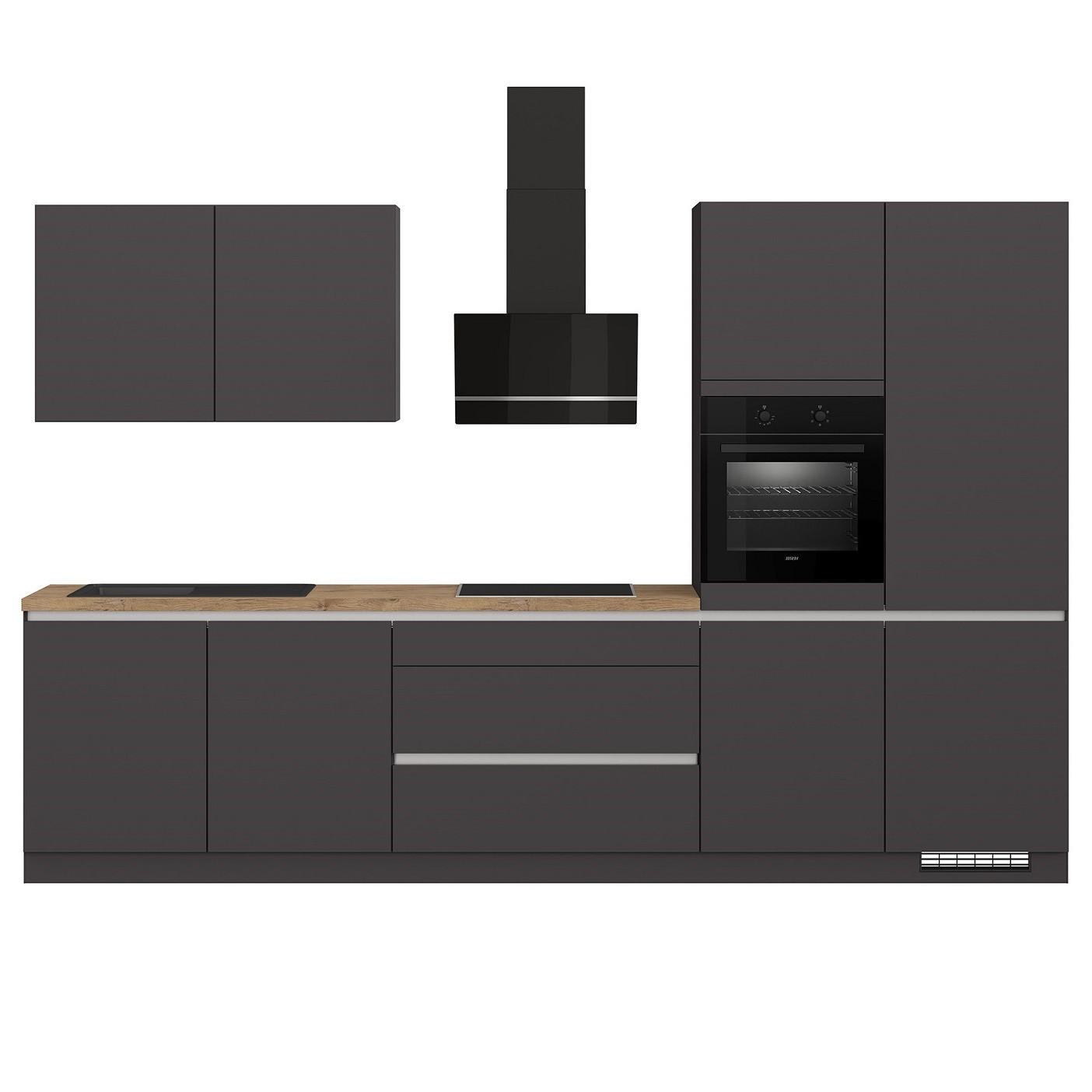 KÜCHENBLOCK 340 cm   in Graphitfarben  - Edelstahlfarben/Eichefarben, Trend, Holzwerkstoff/Metall (340cm) - Impuls