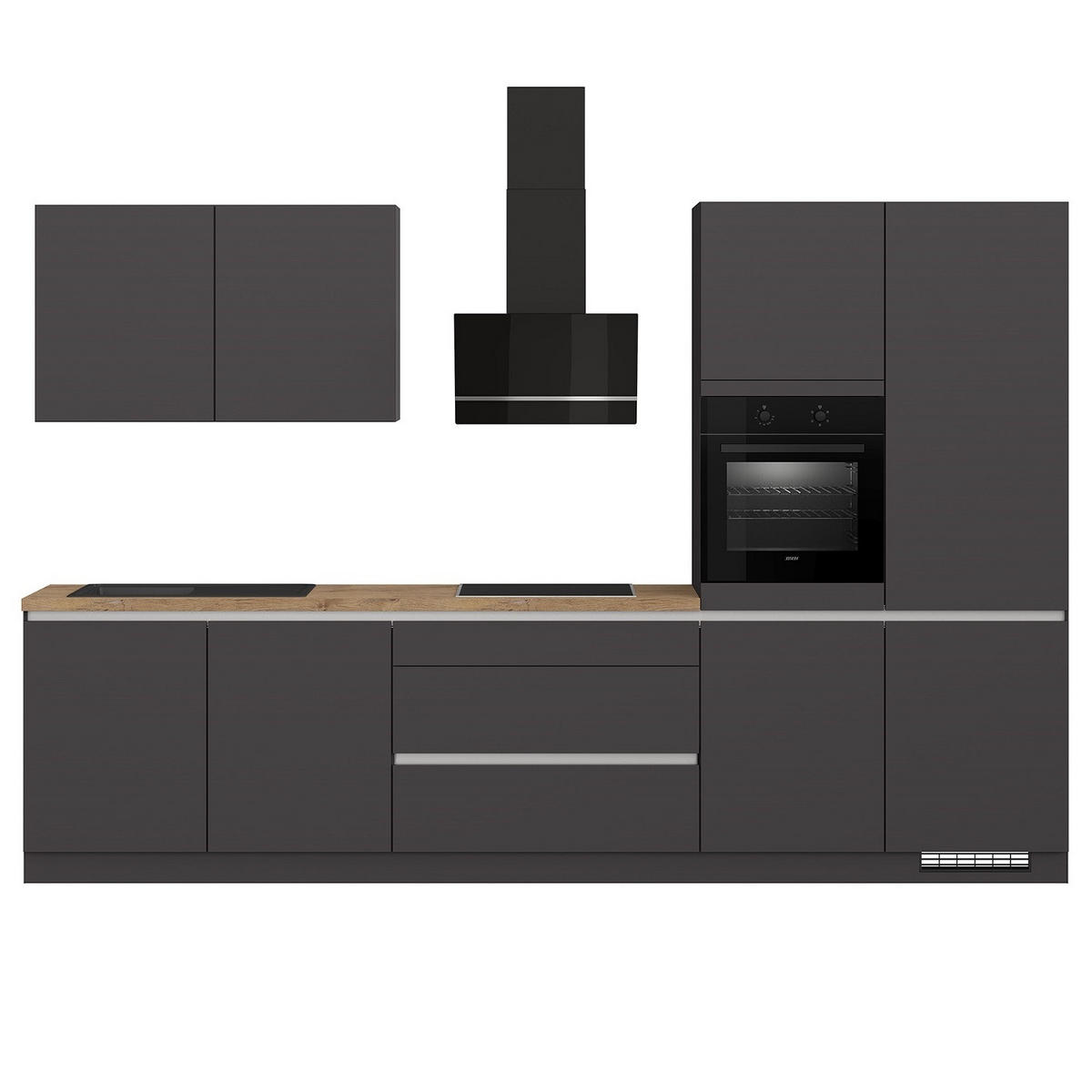KÜCHENBLOCK 340 cm   in Graphitfarben  - Edelstahlfarben/Eichefarben, Trend, Holzwerkstoff/Metall (340cm) - Impuls