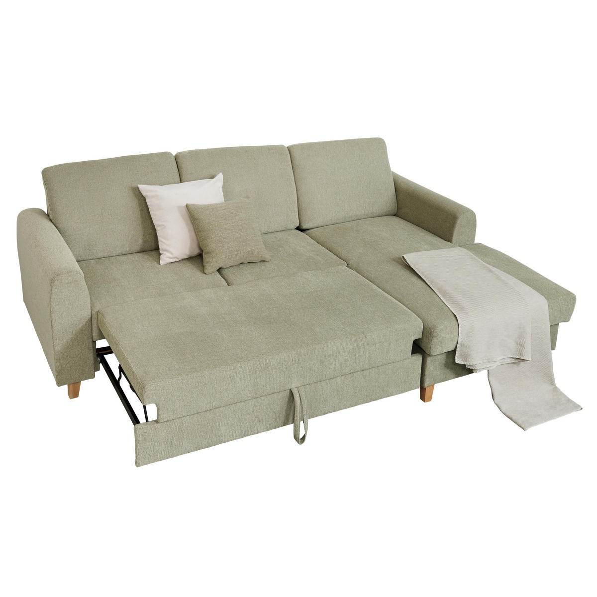 ECKSOFA Hellgrün Flachgewebe  - Buchefarben/Hellgrün, KONVENTIONELL, Holz/Textil (241/166cm) - Carryhome
