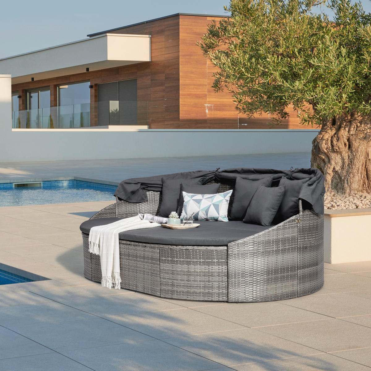 SONNENINSEL 230/145/140 cm  - Grau, MODERN, Kunststoff/Textil (230/145/140cm) - Ambia Garden
