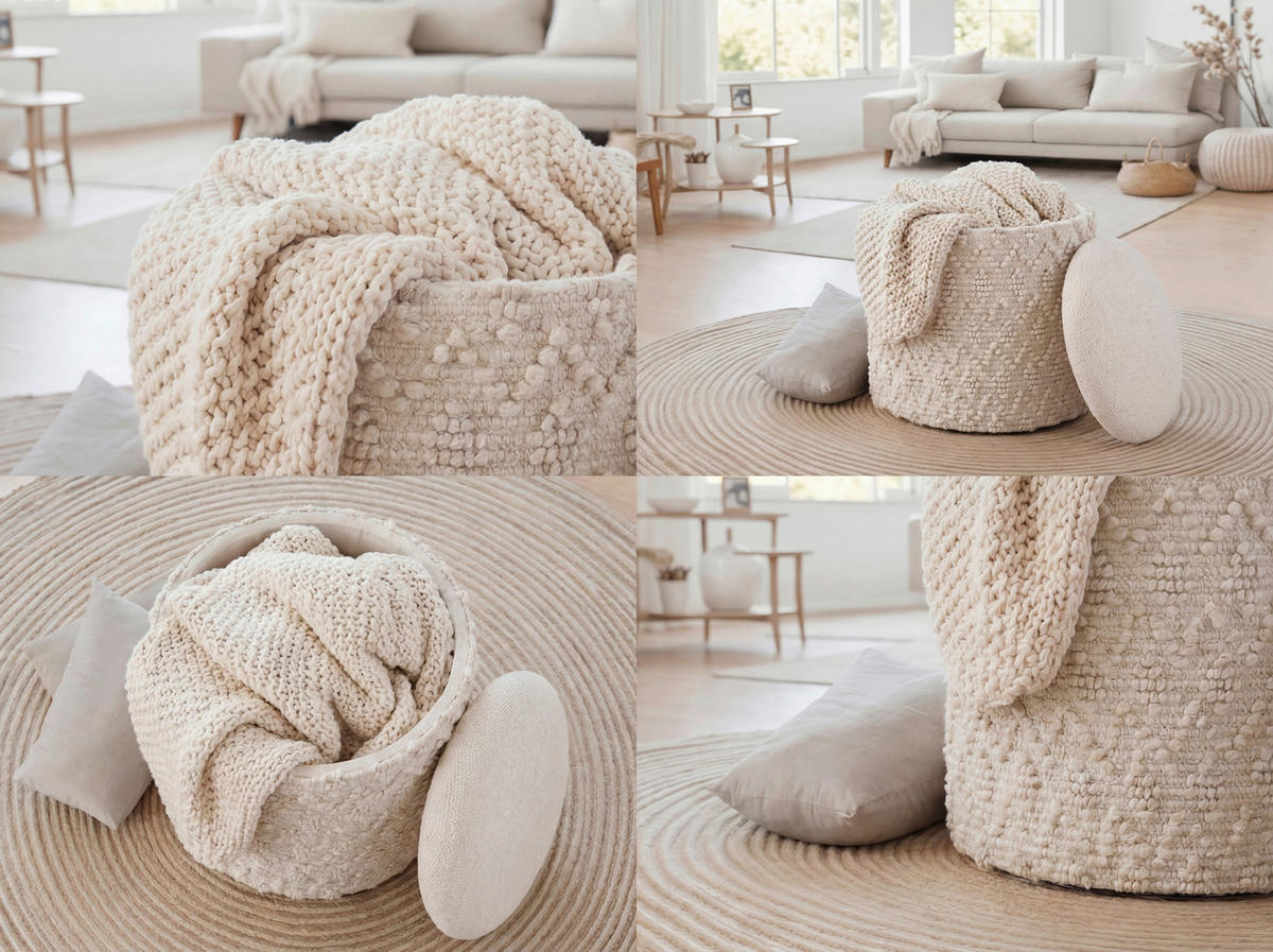 HOCKER Textil Creme  - Creme, Design, Textil (40/45/40cm) - Livetastic