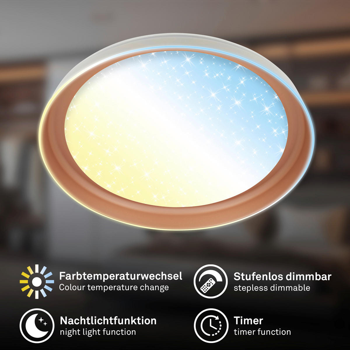 LED MENNYEZETI LÁMPA - világosszürke/cappuccino, Basics, műanyag (43/8cm)