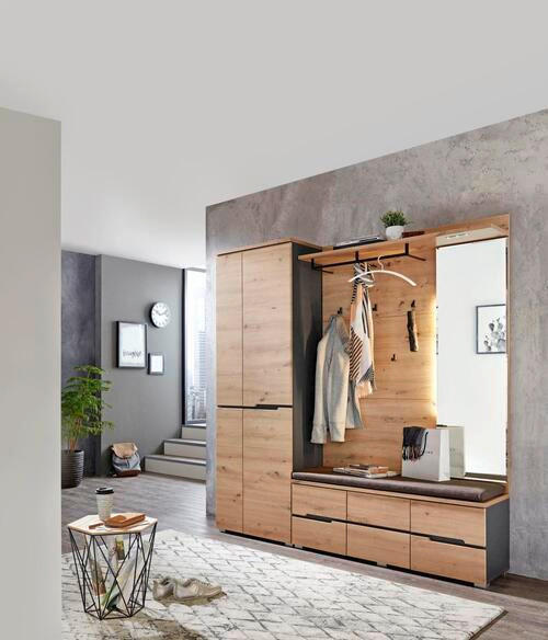 GARDEROBE 3-teilig  in 185/196/37 cm  - Graphitfarben/Eiche Artisan, Design, Holzwerkstoff (185/196/37cm) - Voleo