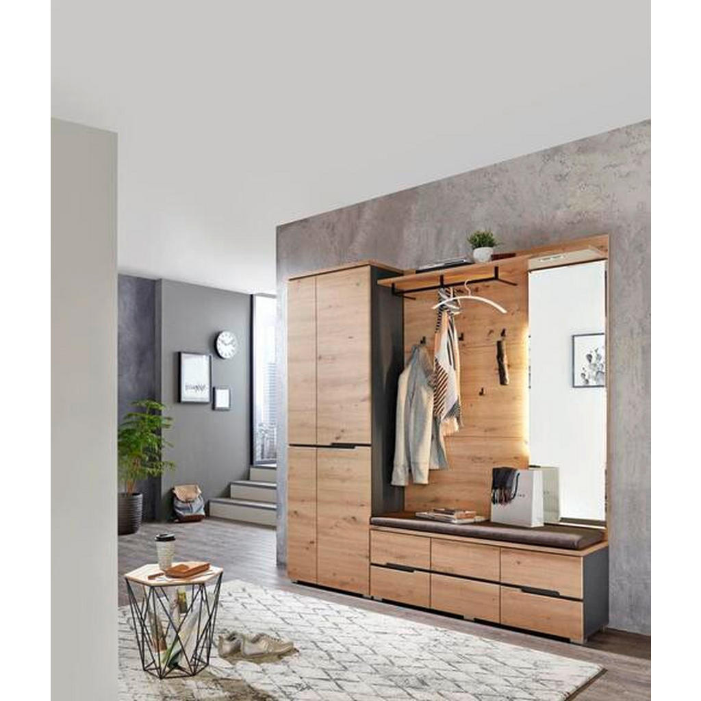 Thumbnail - Voleo Garderobe, Graphit, Eiche Artisan, Holzwerkstoff, 3-teilig, 185x196x37 cm, Garderobe, Garderoben-Sets & Serien, Ga...