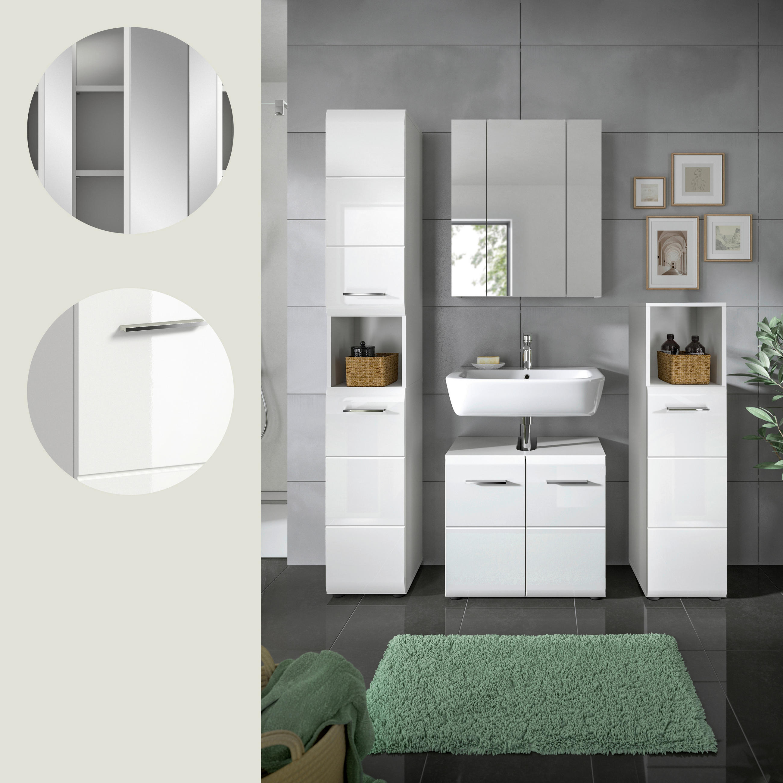 BADEZIMMER 4-teilig  in 120 cm  - Weiß Hochglanz/Silberfarben, MODERN, Holzwerkstoff/Kunststoff (120cm) - MID.YOU
