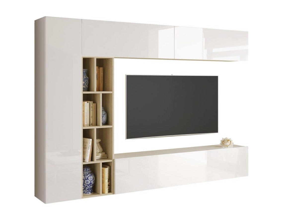 REGAL ZA DNEVNI BORAVAK sonoma hrast, bela visoki sjaj   - sonoma hrast/bela visoki sjaj, Moderno, pločasti materijal (224/160/35cm) - Ti'me