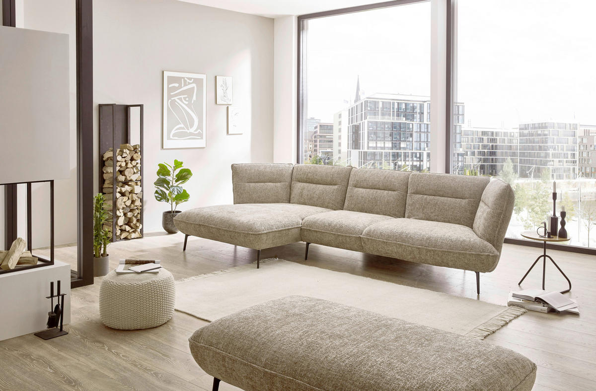 ECKSOFA in Flachgewebe Taupe  153/339 cm  - Taupe/Schwarz, Design, Textil/Metall (153/339cm) - Moderano