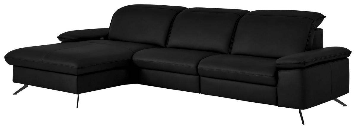 ECKSOFA  Echtleder Schwarz  - Schwarz, Design, Leder/Metall (169/307cm) - Beldomo Premium