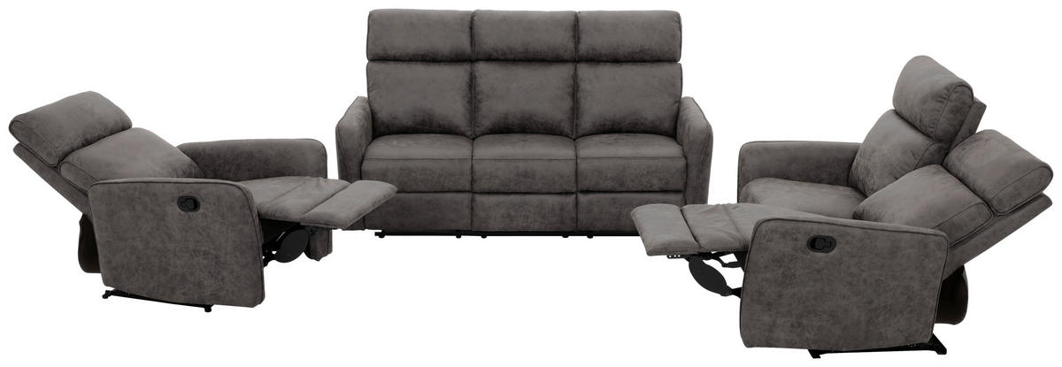 3-SITZER-SOFA Mikrofaser Grau  - Schwarz/Grau, Design, Holz/Kunststoff (185/105/93cm) - Livetastic